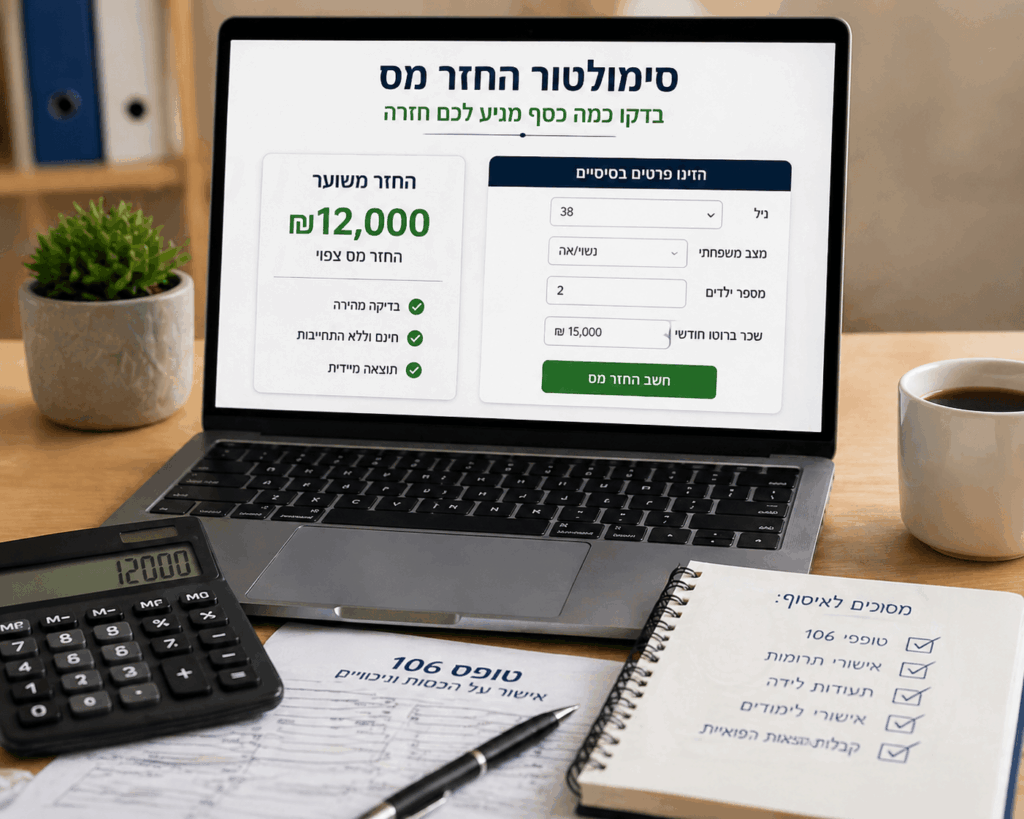 מחשב שמראה סימולטור להחזר מס
